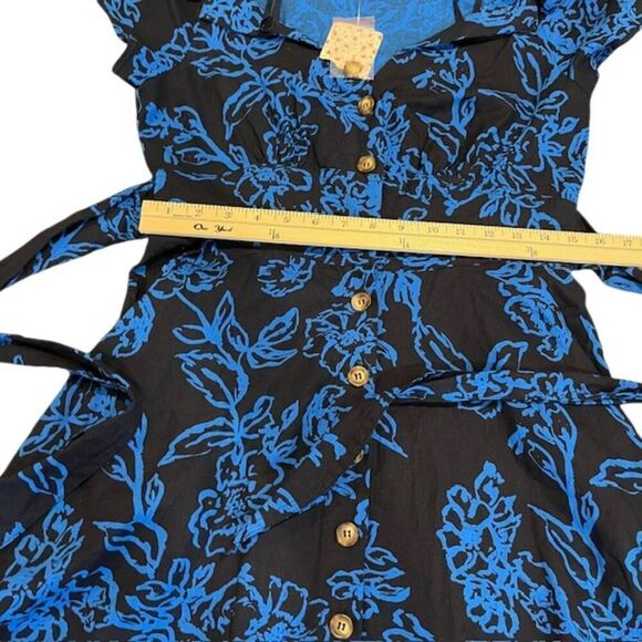 NWT Free People Linen "A Thing Called Love" Dress Blue Combo Mini Floral Size 8 - Picture 10 of 13